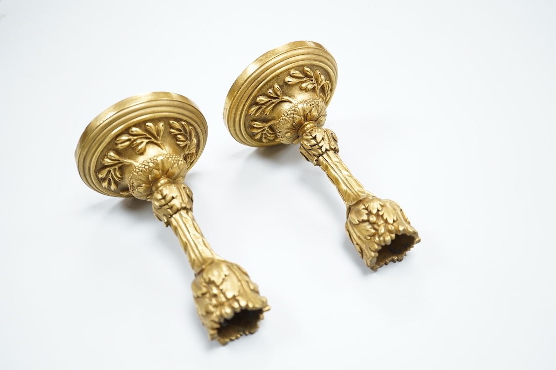 A pair of 19th century French ormolu candlesticks, stamped Le Maire Demouy a Paris 13cm high